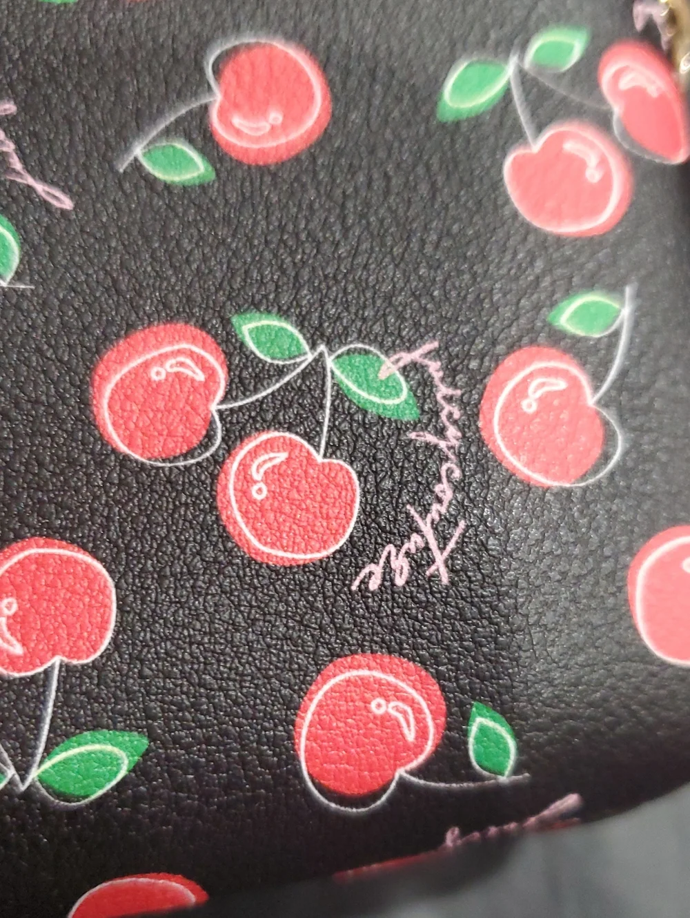 Juicy  Couture cherry girl black and red cherry print double zip wallet clutch